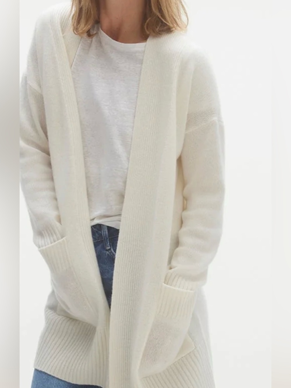 Naked cashmere Cream Open-Front Ribbed Pocket Cardigan